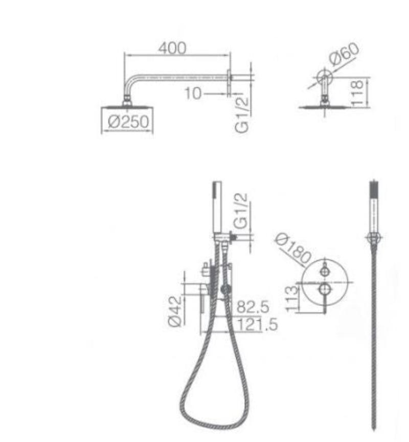 Conjunto de ducha monomando empotrado oro rosa cepillado serie Monza