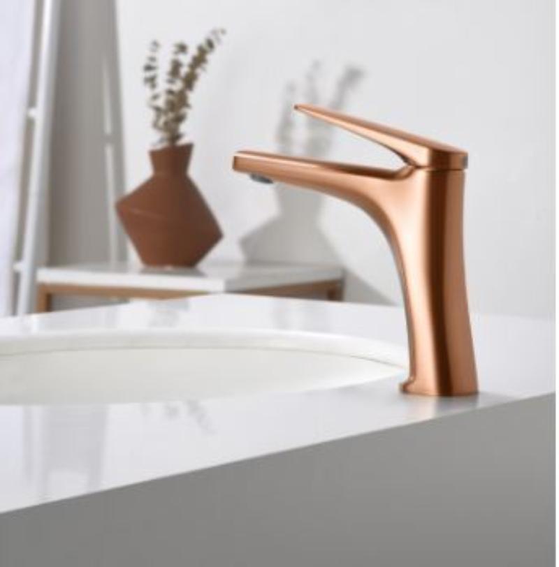 Monomando lavabo oro rosa cepillado serie Delos