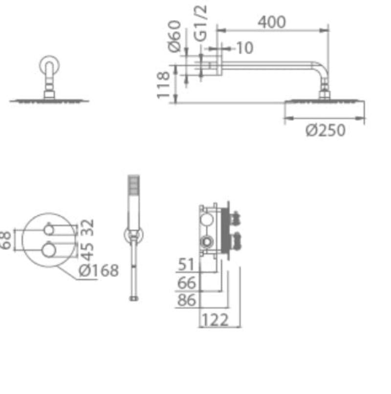 Conjunto de ducha empotrada termostático Black Gum Metal serie Nápoles