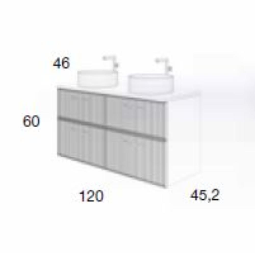 MUEBLE BAÑO MOKA 120 CM - 4 CAJONES + ENCIMERA ´+ 2 LAVABOS MOKA Mod Blanca