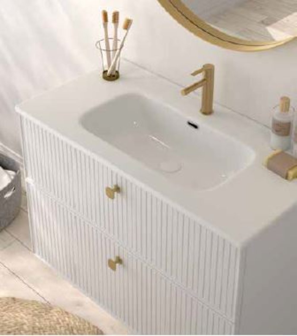 MUEBLE BAÑO BLANCO 2 CAJONES + LAVABO BAJO ENCIMERA Mod Blanca