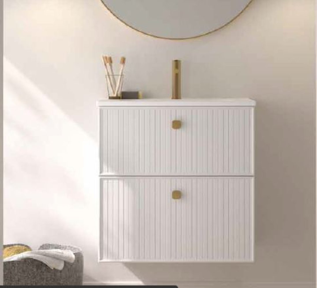 MUEBLE BAÑO BLANCO 2 CAJONES + LAVABO BAJO ENCIMERA Mod Blanca
