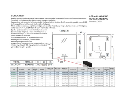 ESPEJO BAÑO RECTANGULAR LED ANTIVAHO MOD. ABILITY