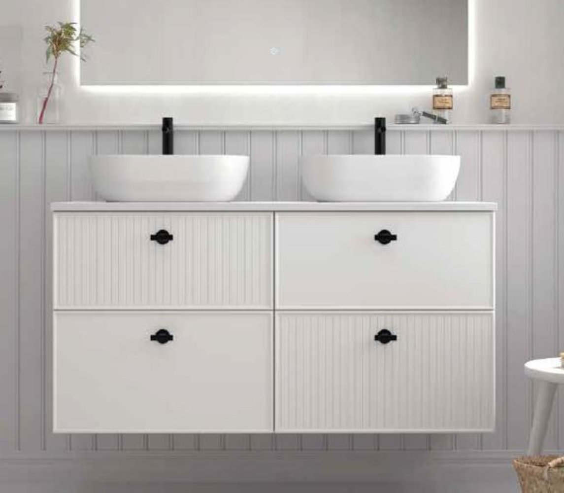 MUEBLE BAÑO 120 CM- 4 CAJONES + ENCIMERA ´+ 2 LAVABOS Mod. Blanca