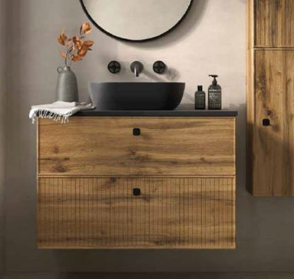 MUEBLE DE BAÑO 2 CAJONES + ENCIMERA  NEGRA + 1 LAVABO NEGRO Mod Blanca