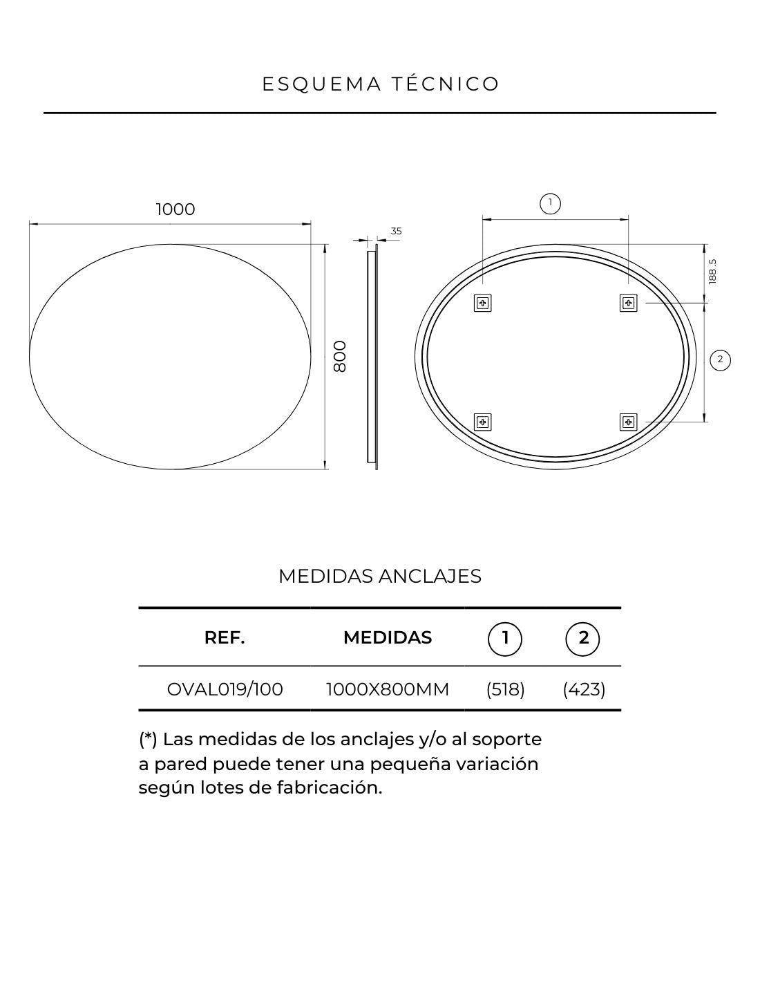 ESPEJO BAÑO OVALADO LUZ LED, RETROILUMINADO MOD. OVAL