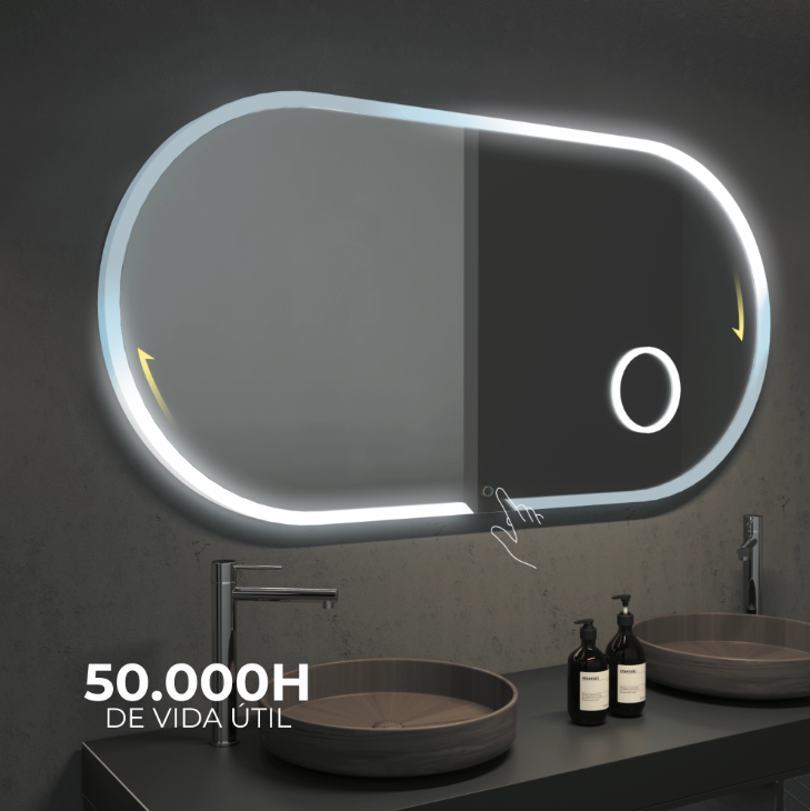 ESPEJO BAÑO OVALADO LUZ LED, ESPEJO DE AUMENTO 3X, MOD. INDIANA