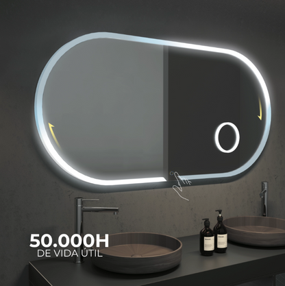 ESPEJO BAÑO OVALADO LUZ LED, ESPEJO DE AUMENTO 3X, MOD. INDIANA