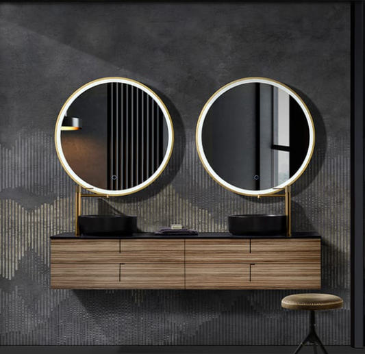 ESPEJO BAÑO REDONDO LED, MARCO NEGRO MATE, ORO ROSA, ORO CEPILLADO-MOD. PARIS