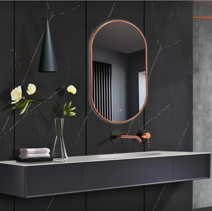 ESPEJO BAÑO ANTIVAHO. MARCO NEGRO, ORO CEPILLADO, ORO ROSA - MOD. TOKYO