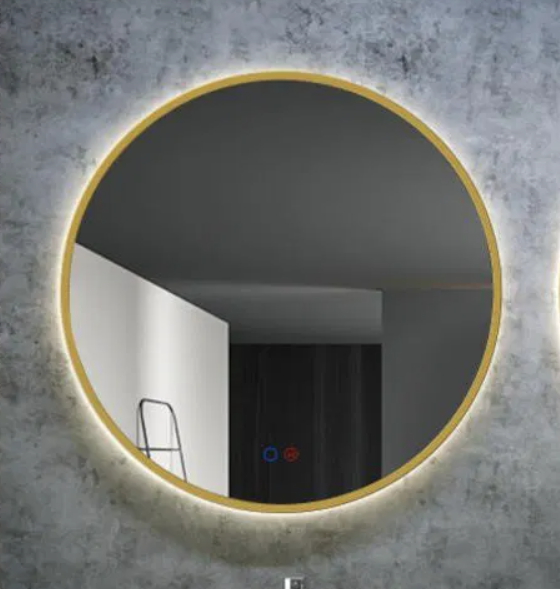 ESPEJO BAÑO REDONDO LED, ORO CEPILLADO ANTIVAHO MOD. FUN