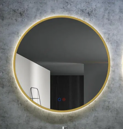 ESPEJO BAÑO REDONDO LED, ORO CEPILLADO ANTIVAHO MOD. FUN