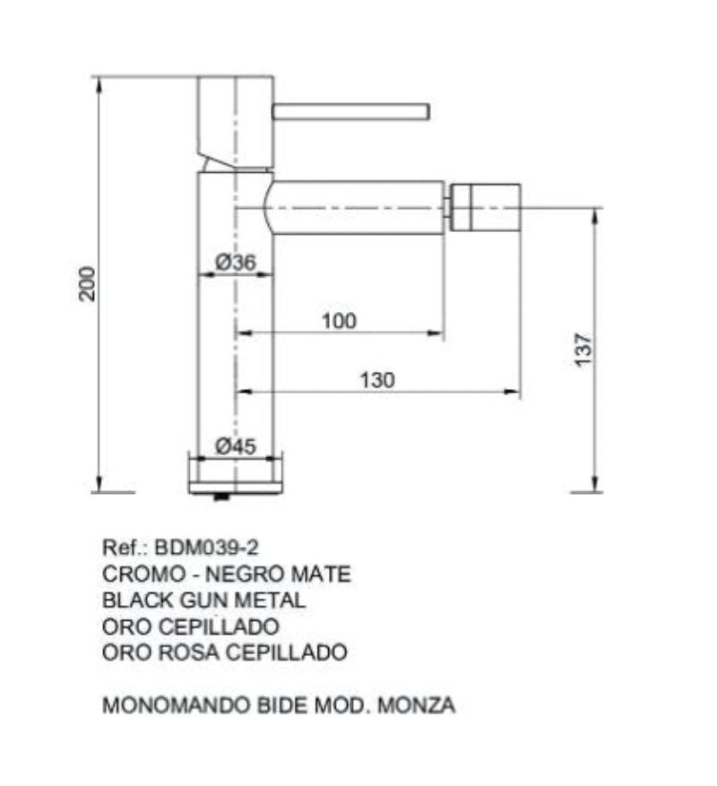 Monomando Bidé Negro Mate Monza