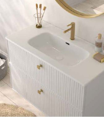 MUEBLE BAÑO BLANCO 2 CAJONES + LAVABO BAJO  ENCIMERA Mod Blanca