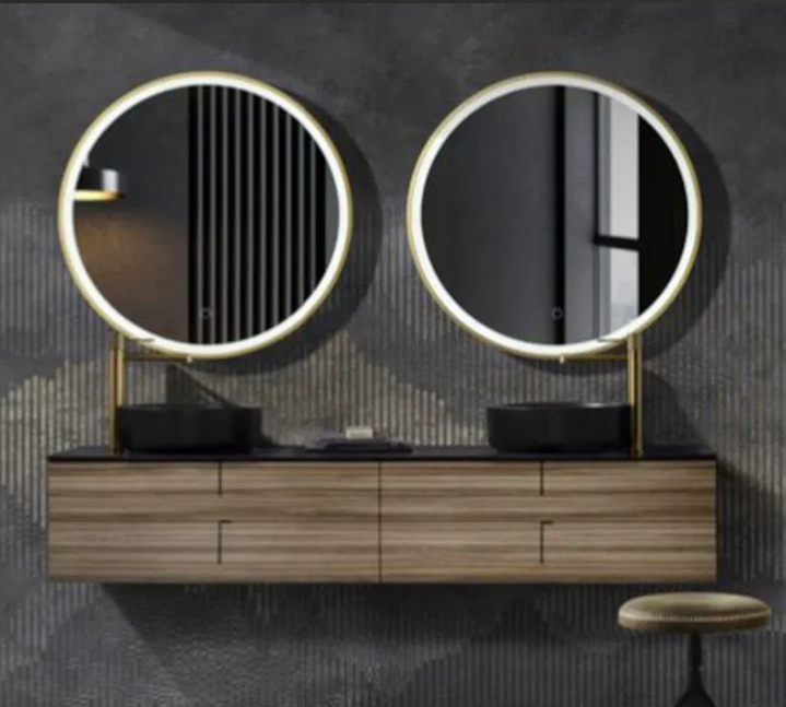 ESPEJO BAÑO REDONDO LED, MARCO NEGRO MATE, ORO ROSA, ORO CEPILLADO-MOD. PARIS