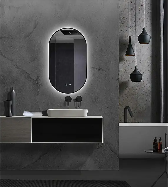 ESPEJO BAÑO ANTIVAHO. MARCO NEGRO, ORO CEPILLADO, ORO ROSA - MOD. TOKYO