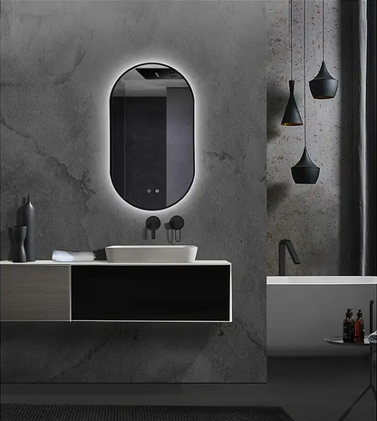 ESPEJO BAÑO ANTIVAHO. MARCO NEGRO, ORO CEPILLADO, ORO ROSA - MOD. TOKYO